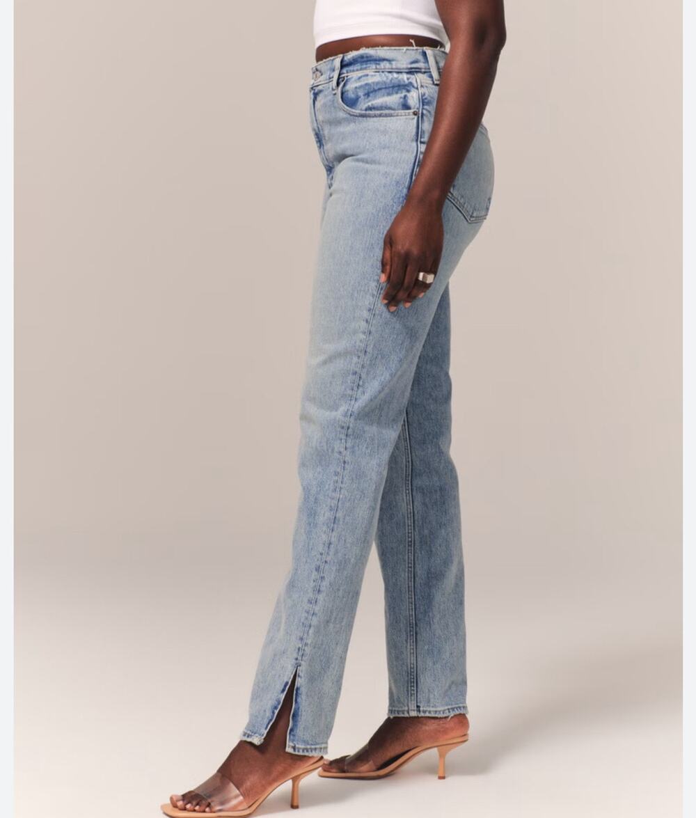Abercrombie Slim Straight Ultra High Rise Curve Love Light Wash Split Hem Jean